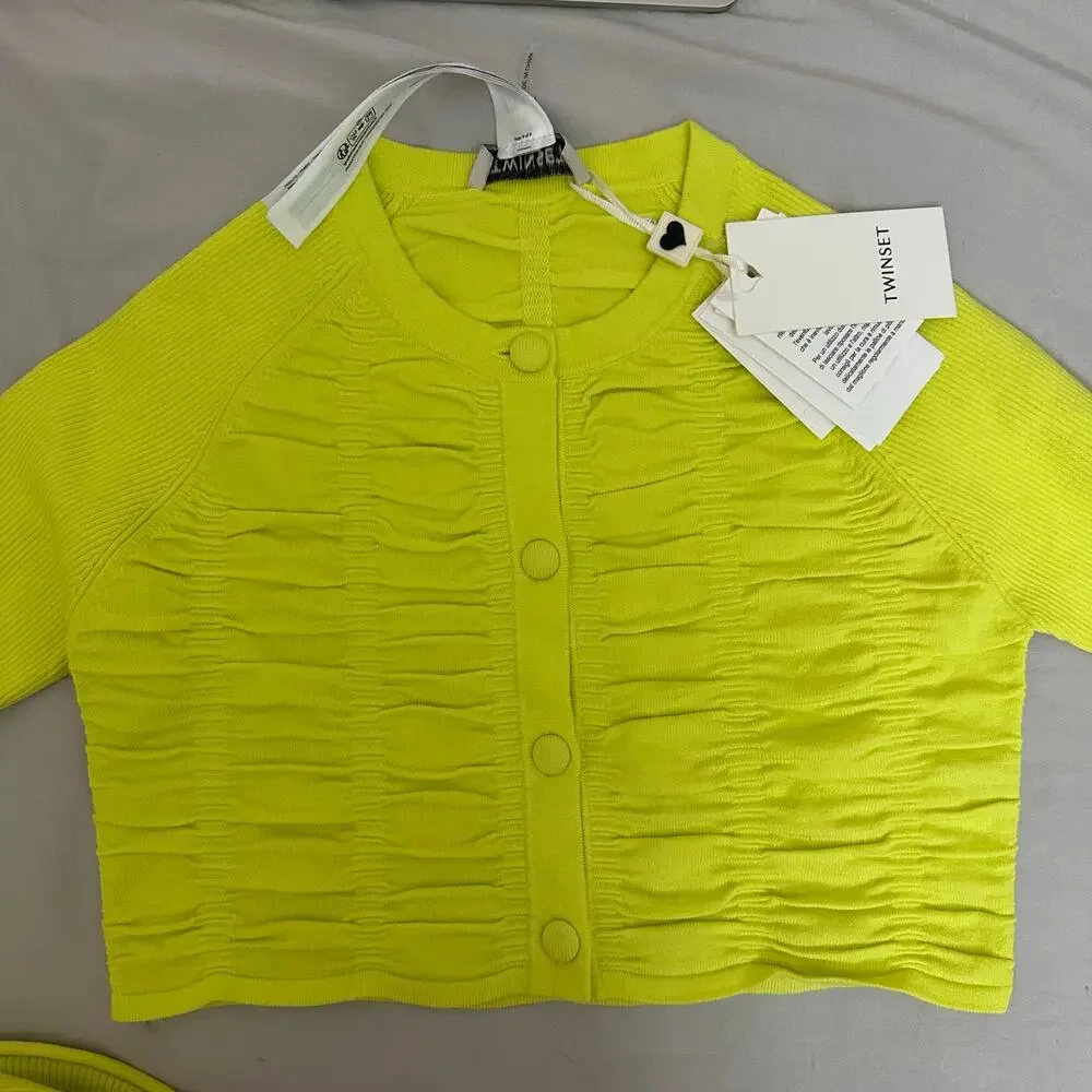 Twinset Girls' Shirred Cardigan In Yellow Neon Size 14 Brand New - Picture 13 of 13